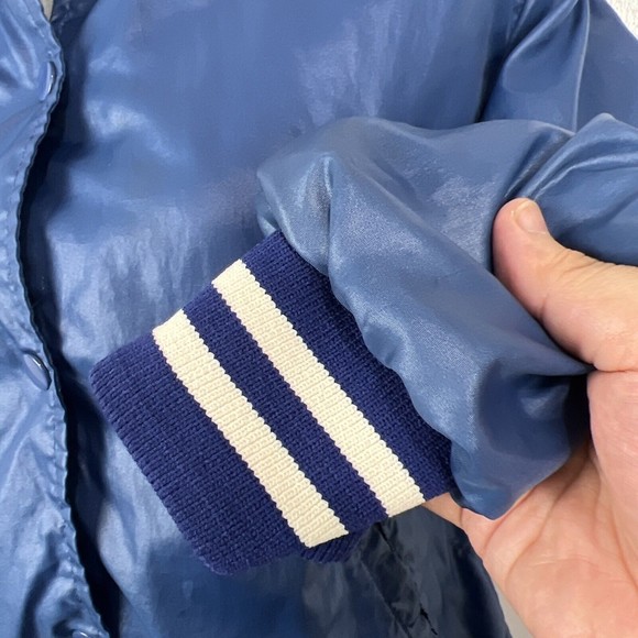 Vintage Changing Scene Jacket Women Large Blue White Varsity Button Up Juniors - Picture 10 of 15